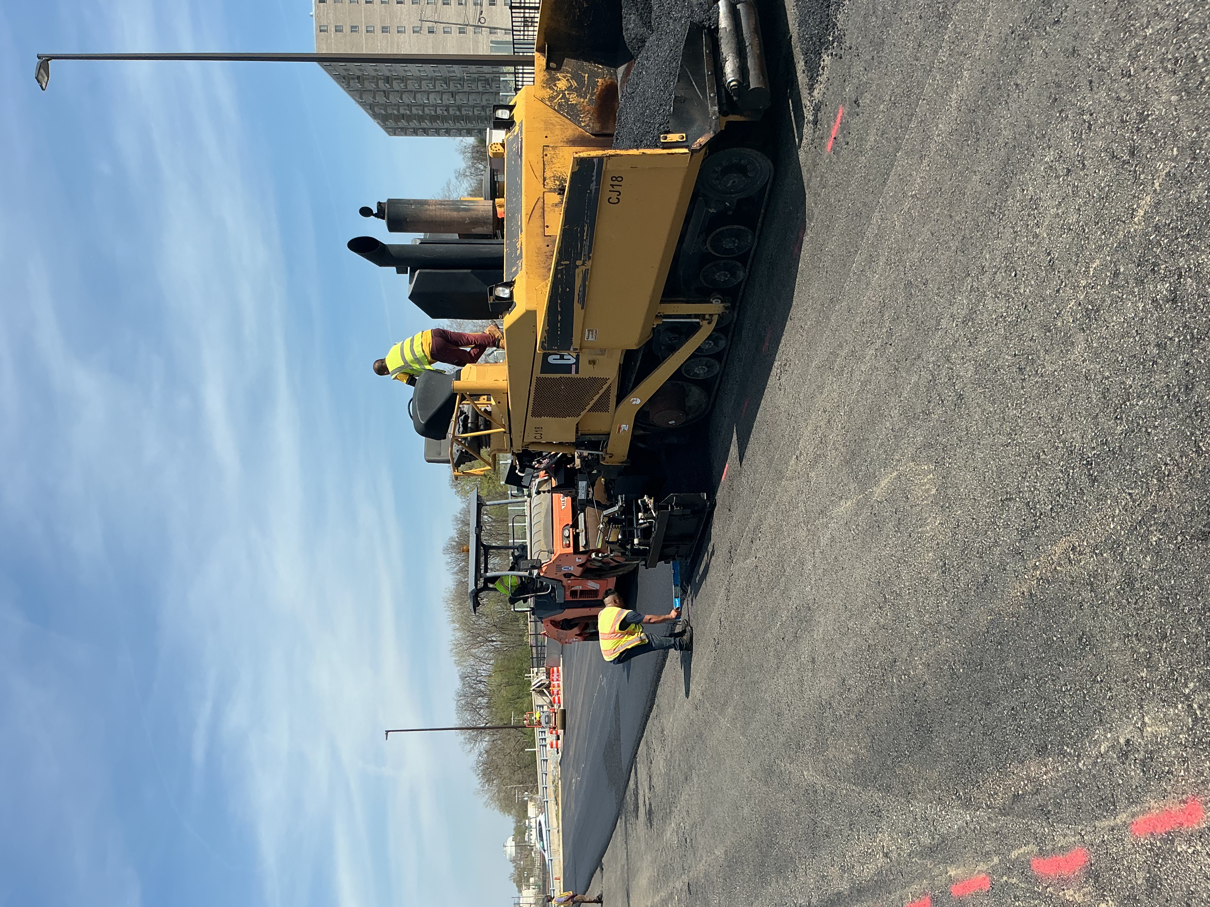 Commercial paving equipment at work