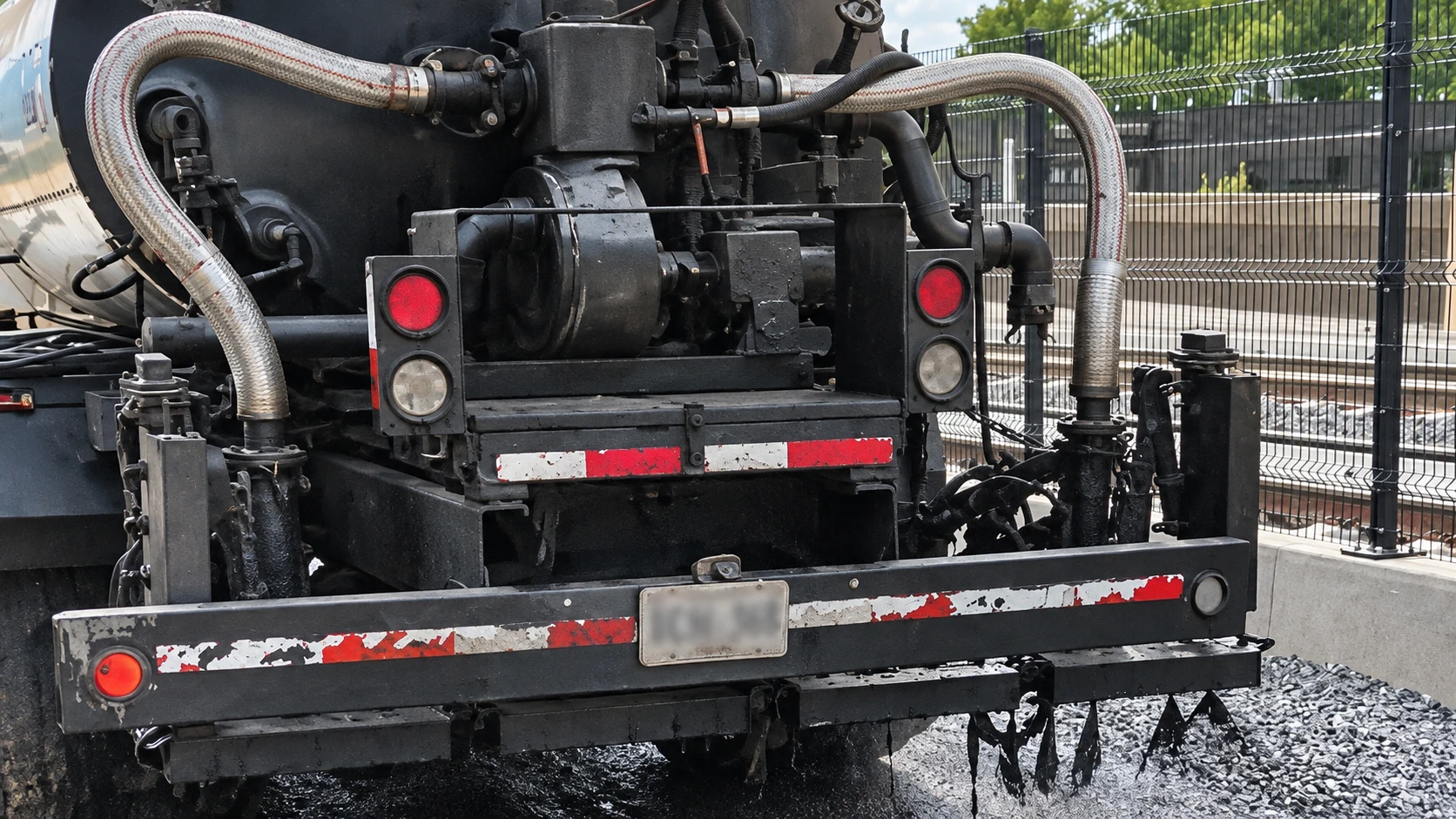 Tack coat spray system applying asphalt emulsion across the work area
